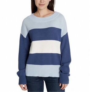 Lucky Brand Women’s Sweater Crew Neck Blue/White Cotton Blend Size L